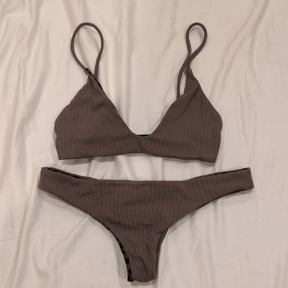 Mai Bikini Set Brown And Checkered